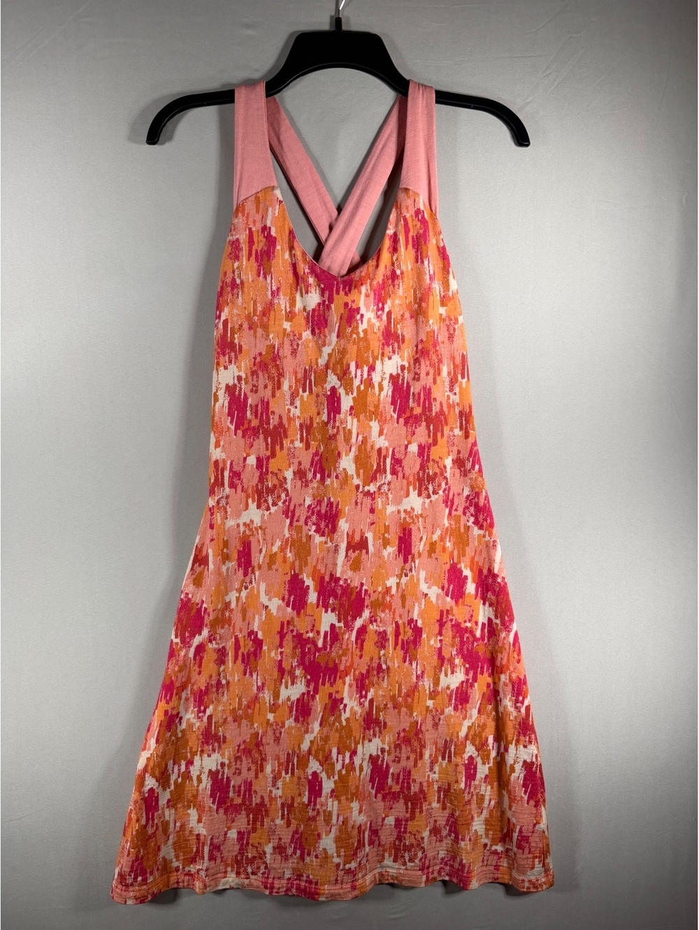 Ibex Women's XS Pink Orange Patterned Sleeveless Dress with Cross Back Straps